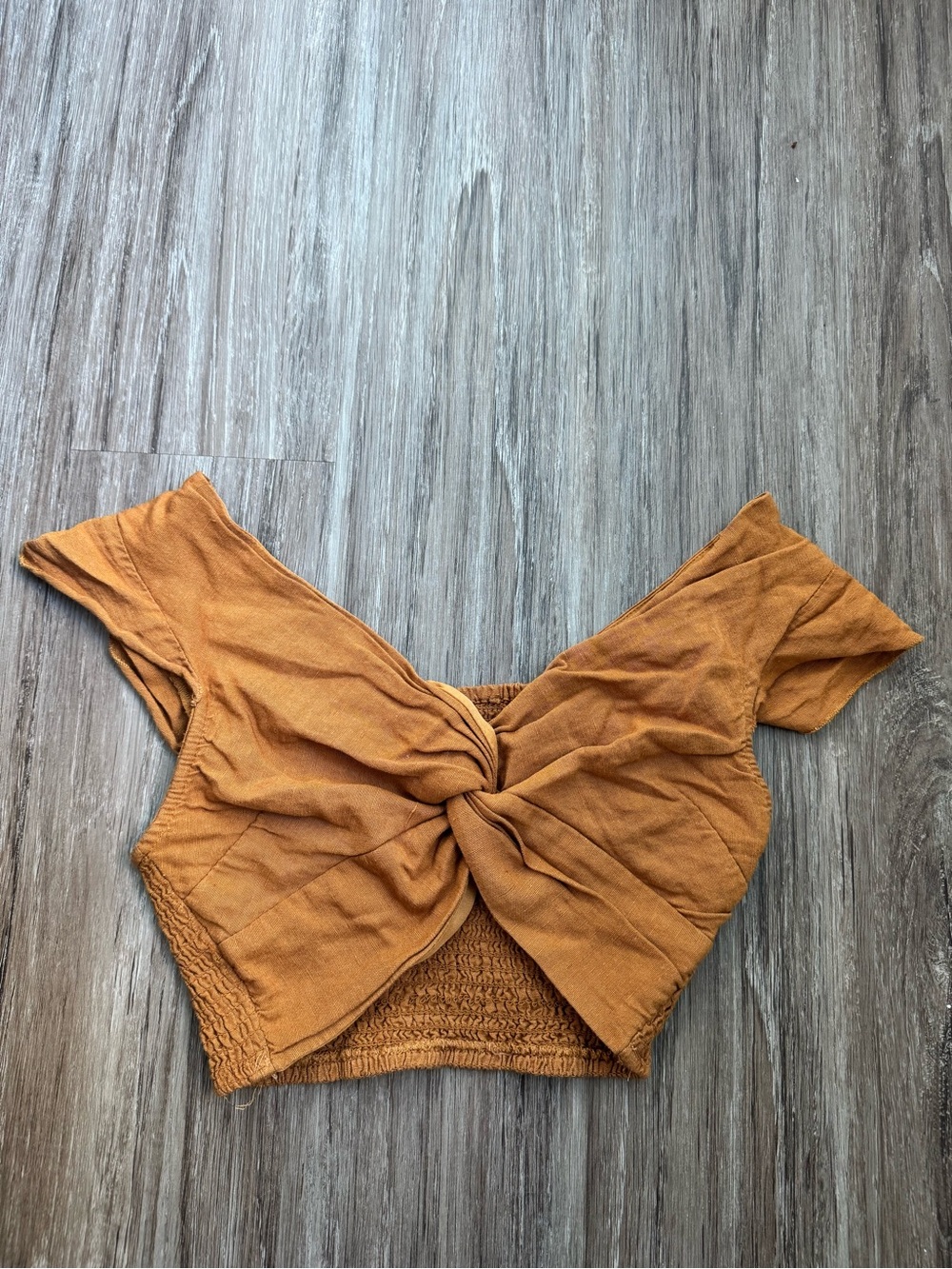 Japna Knot-Front Off-Shoulder Crop Top - Rust Brown